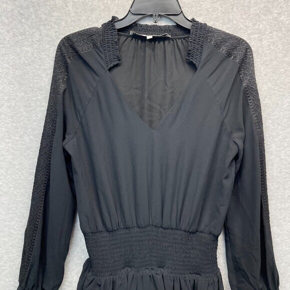 Rebecca Minkoff Noelle Dress Womens‎ XS Black Peasant Embroidered Smocked V-Neck - Picture 2 of 16